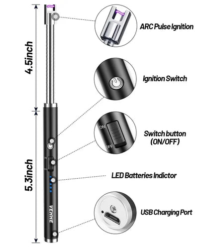 Electric Gas Lighter with USB Charging – Best for Kitchen